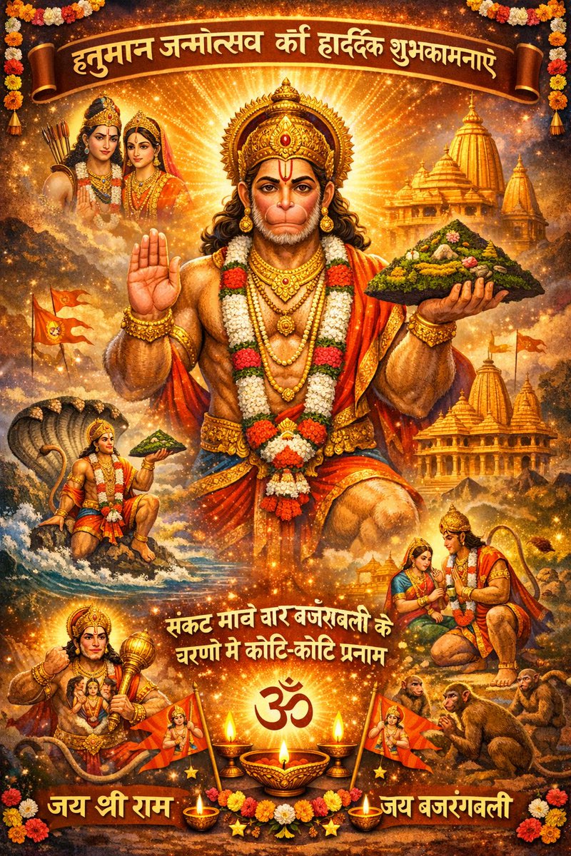 असीम बल, अटूट भक्ति और अटूट विश्वास के प्रतीक
हनुमान जी का जन्मोत्सव हम सभी को साहस, सेवा और समर्पण की प्रेरणा देता है।
इस पावन अवसर पर प्रभु से प्रार्थना है कि वे सभी के जीवन से भय, दुख और बाधाओं को दूर करें और सुख-समृद्धि प्रदान करें।
हनुमान जन्मोत्सव की हार्दिक शुभकामनाएँ 🙏