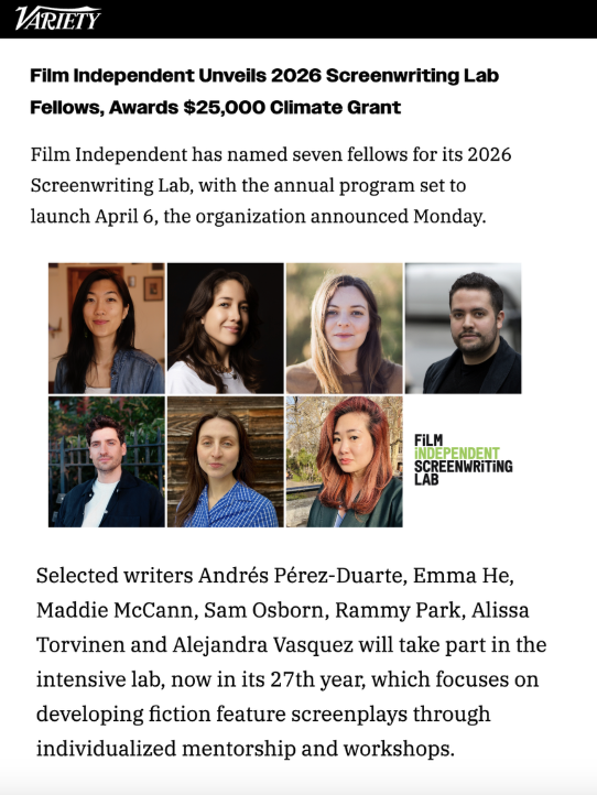 filmindependent's tweet photo. This week's film news also includes the announcement of the 2026 #FilmIndependent Screenwriting Lab #FiFellows! 📰
Read more: https://t.co/eNBS4Plxwy https://t.co/8Sk4xDBeI4