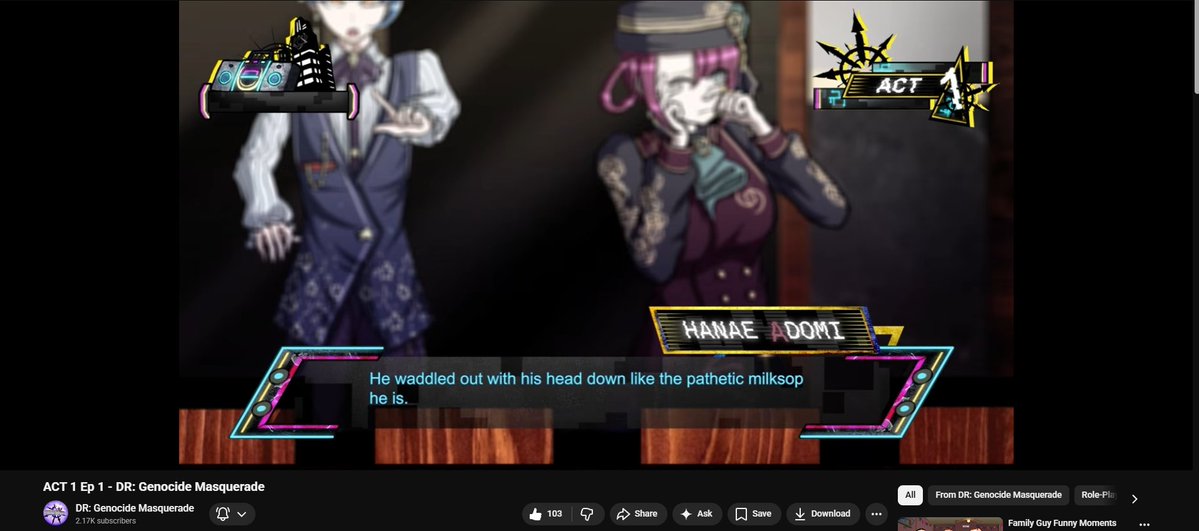 Haven't watched anything Fangan-wise in a while. Genocide Masquerade to the rescue