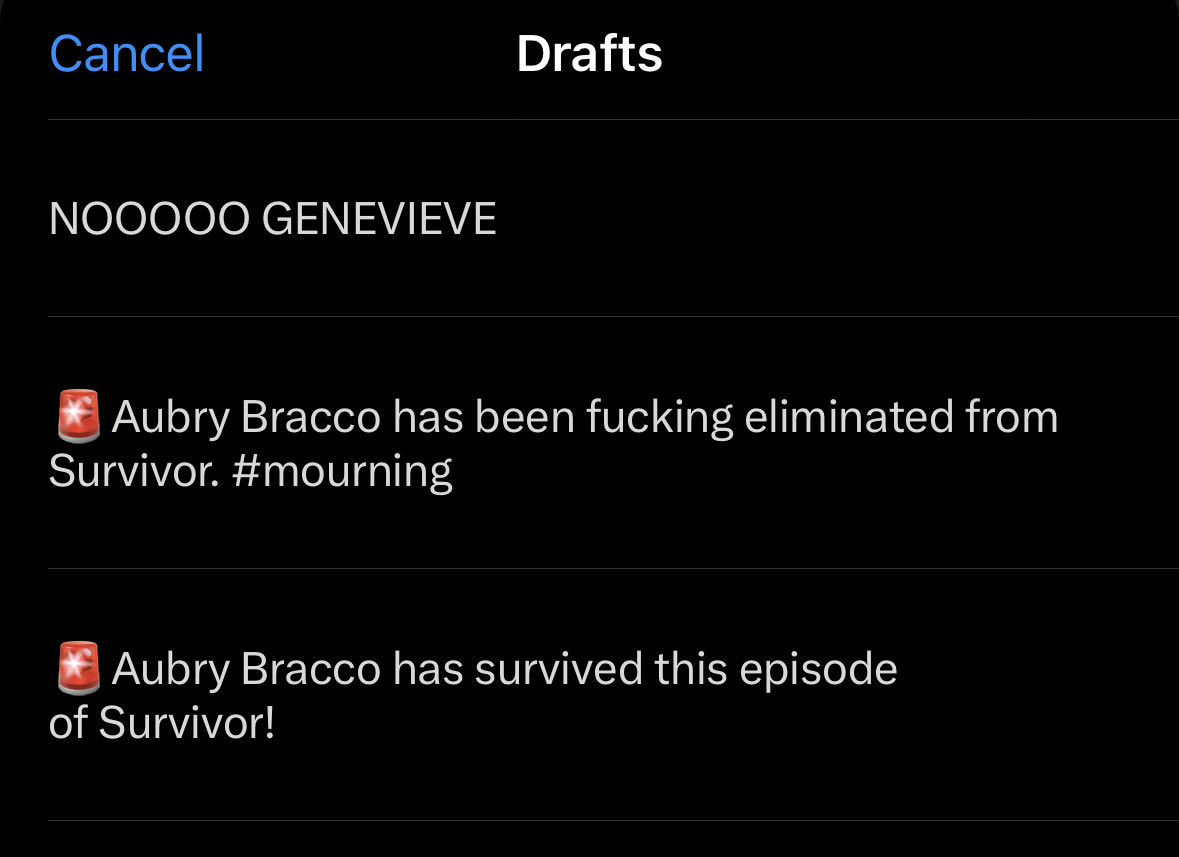 AUBRY BRACCO CHARTS is mourning genevieve 😿 tweet media