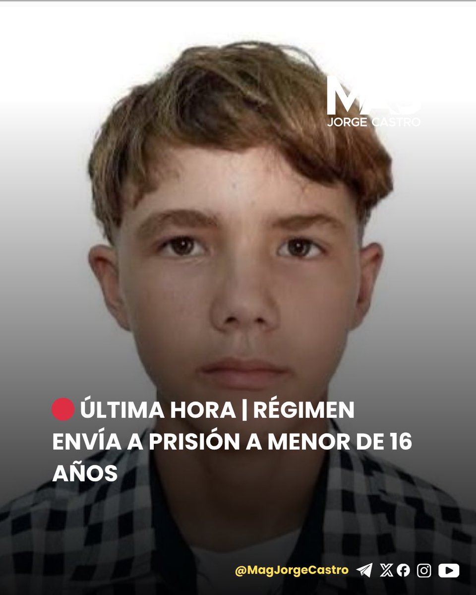 MagJorgeCastro's tweet photo. ⚠️⚠️A prisión un menor de 16 años por protestar en Cuba.

Jonathan David Muir fue enviado a prisión provisional tras las protestas en Morón. Será trasladado a la cárcel de Canaleta, denunciada por sus condiciones infrahumanas.

Organizaciones piden medidas urgentes ante la CIDH. https://t.co/YvpAjErZg5