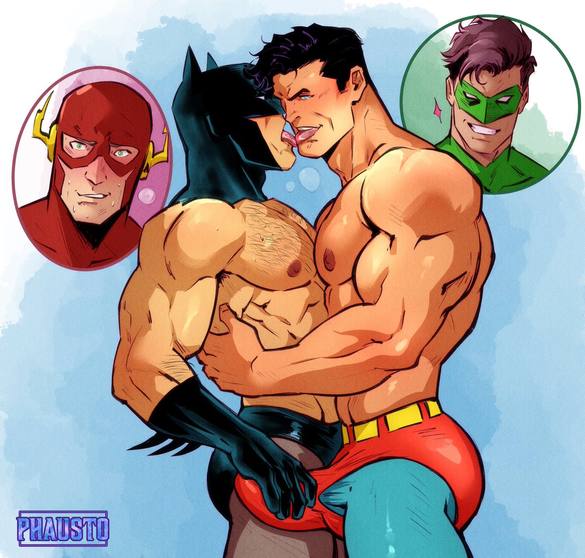 Clark thinks he's getting me Barry and Hal letting them watch him kissing me, he doesn't know I've already got both their loads inside my hole now leaking out my ass
