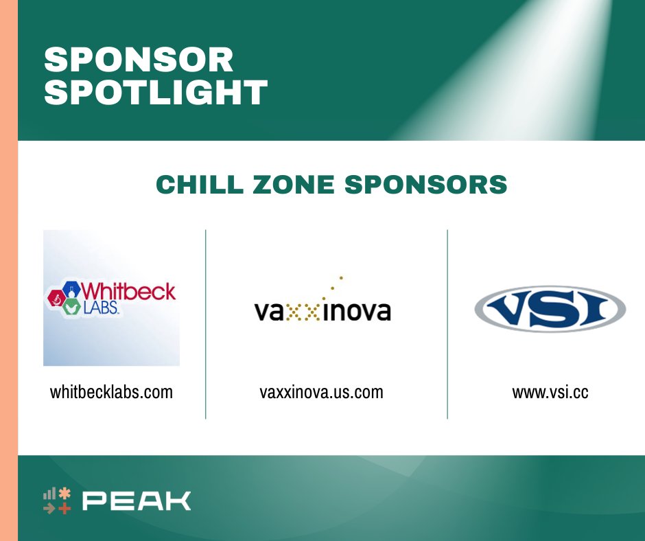 MPFConvention's tweet photo. Need a break from the hustle and bustle of the trade show floor?

Stop by one of PEAK’s Chill Zones, located between aisles 300 and 500 or 1600 and 1800.

A huge shout out to Whitbeck Labs, Vaxxinova and VSI for sponsoring this exhibit at PEAK! https://t.co/Kxth8UpEVx
