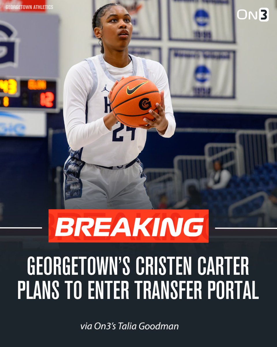 TaliaGoodmanWBB's tweet photo. NEWS: Georgetown’s Cristen Carter plans to enter the transfer portal, she told @On3. 

The 6-4 junior averaged 4.6 ppg and 4.1 rpg this season. 

TRACKER: https://t.co/wYv1Ze6EPC https://t.co/PnAhsvmYM9
