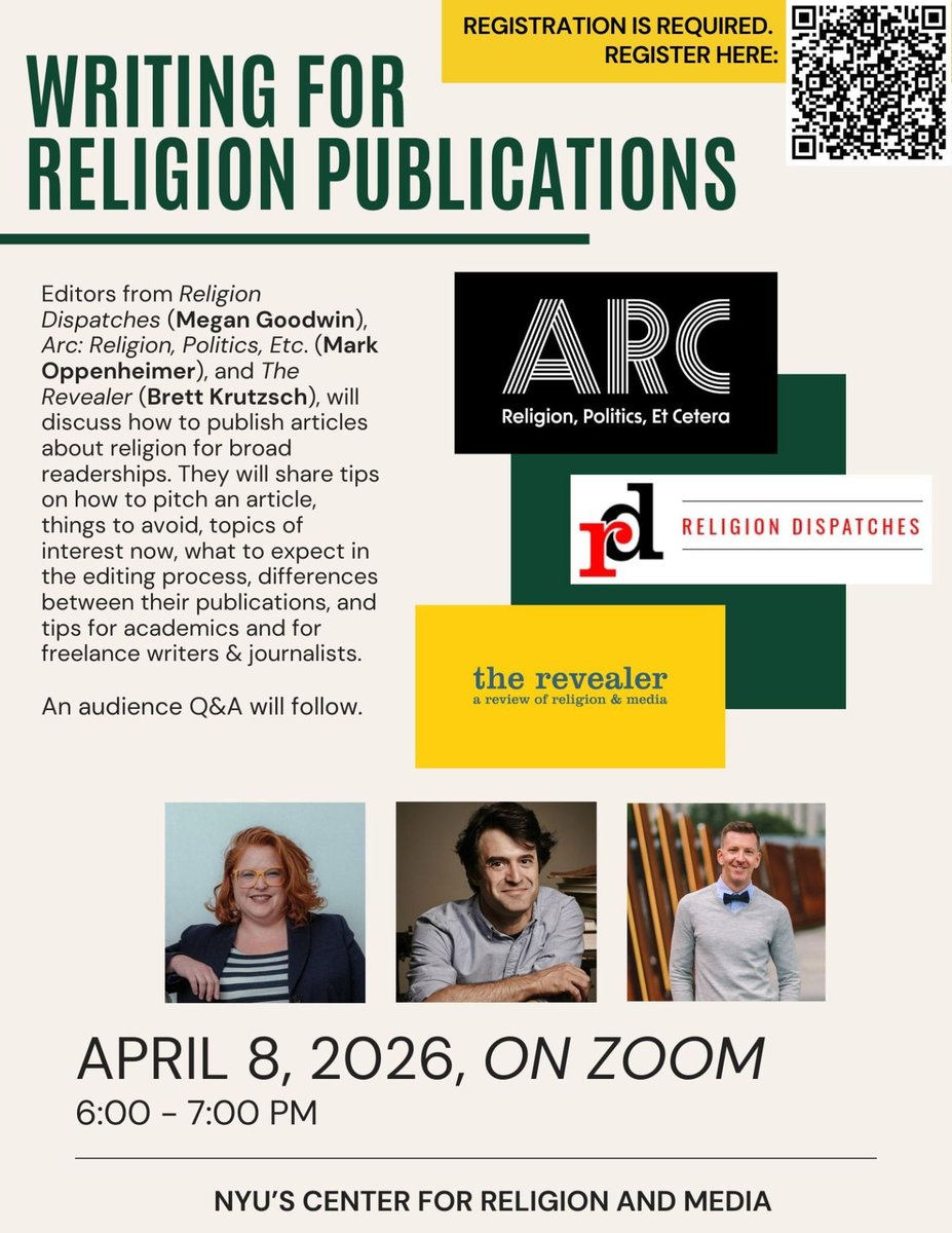 katiemontalbano's tweet photo. Great opportunity on April 8 for journalism students interested in religion reporting, hosted by NYU's Center for Religion &amp; Media: https://t.co/g2r0xRAKti https://t.co/NSfERXAGpD
