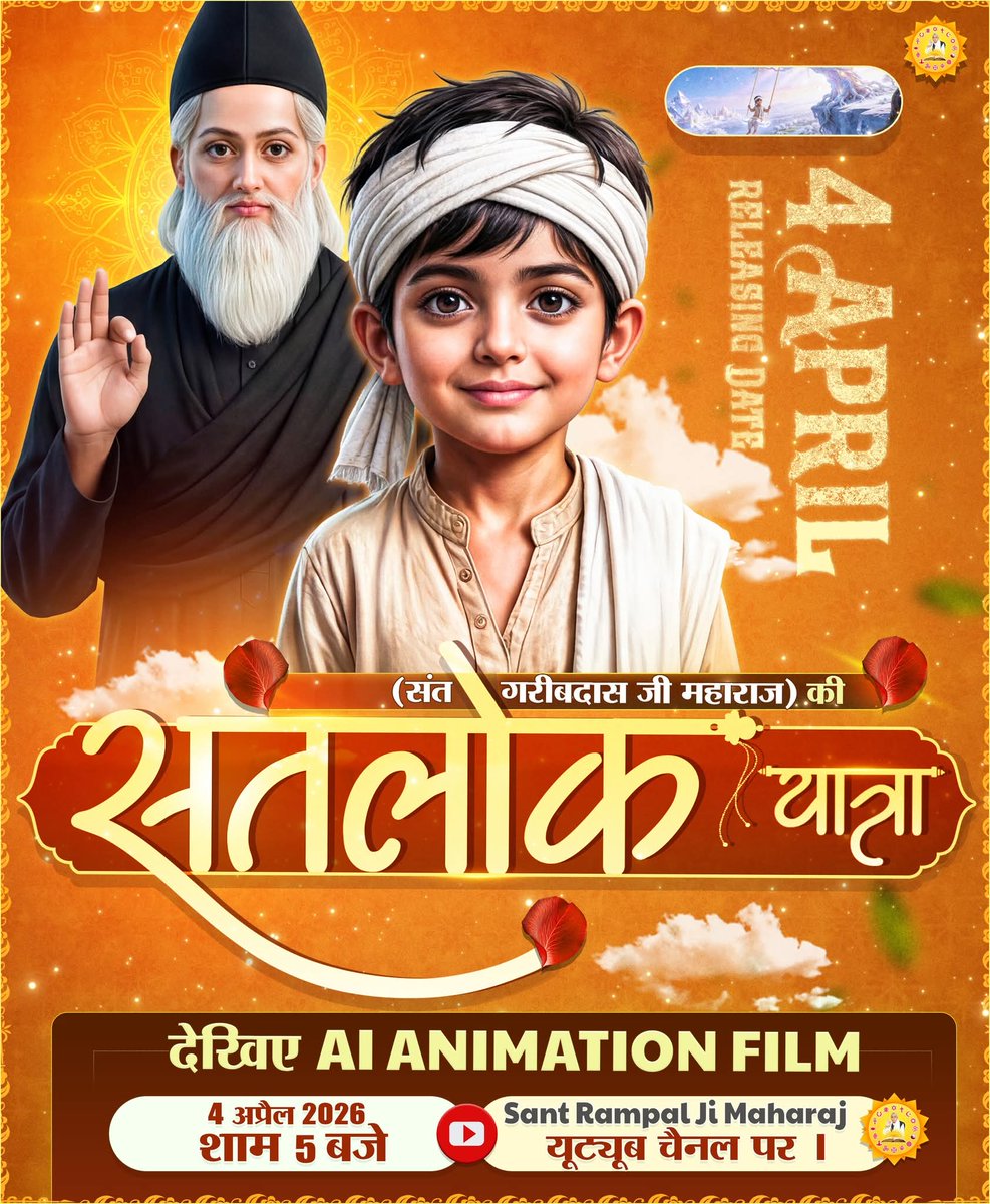 🔥 देखिए अद्भुत और दिव्य प्रस्तुति 🔥
✨ संत गरीबदास जी महाराज की सतलोक यात्रा ✨

🎬 एक भव्य AI Animation Film

📅 दिनांक: 4 अप्रैल
⏰ समय: शाम 5 बजे

👉 केवल Sant Rampal Ji Maharaj YouTube चैनल पर