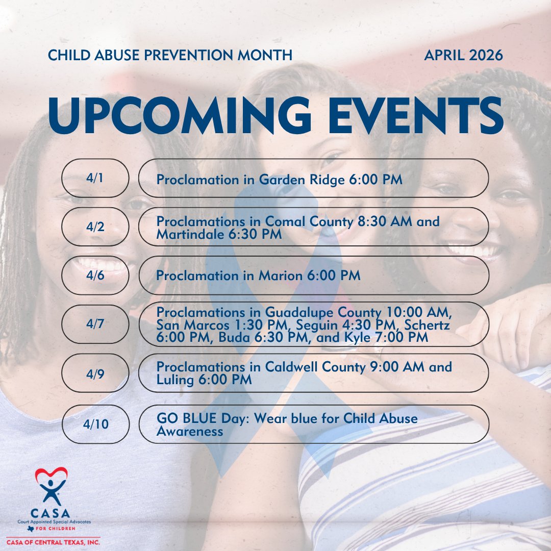 CASACenTex's tweet image. Child Abuse Prevention Month is one of our biggest opportunities to step up and educate our friends &amp;amp; families about child abuse and neglect, and how we individually &amp;amp; collectively can help prevent it. Join us for one of our April events and help us spread awareness! #CAPM