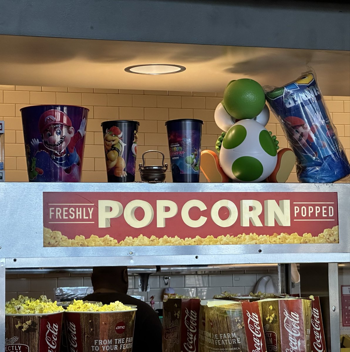 Seated for my 2nd viewing of The Super Mario Galaxy Movie in 3D again. Cant wait to see all the powerups, setpieces, characters, and music again. Also, look at this cute tiny Bowser popcorn bucket. Comes with a large mario tin bucket, cup and popcorn 29.99 youtu.be/YeDOQgxhYLU?si…