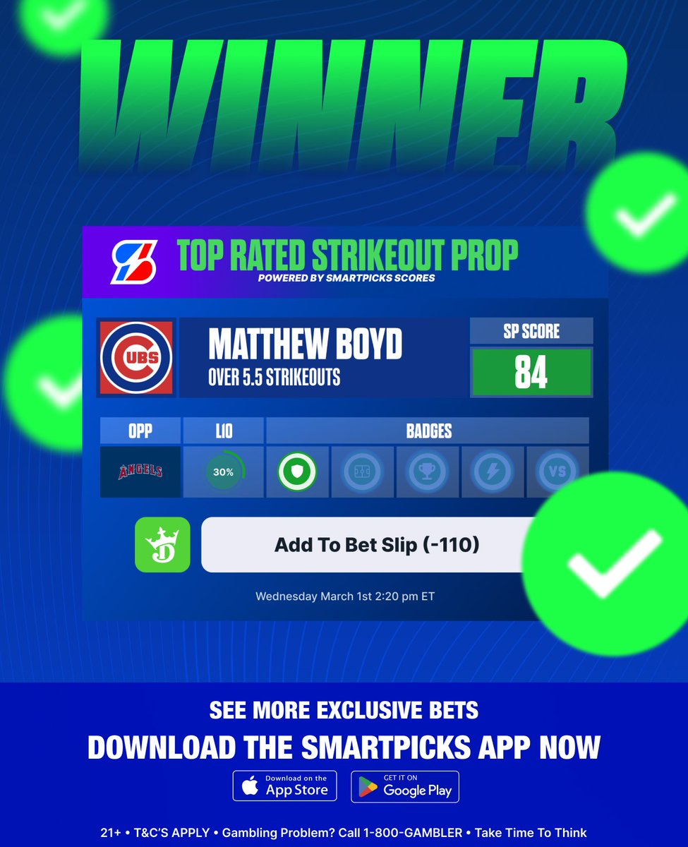 flashpicks's tweet photo. CASHHHHH @SmartPicksPro ✅

SEVEN STRAIGHT WINNERS 🔥🔥🔥

Are you KIDDING me... simply betting the over on the Highest Scored K prop has cashed seven times in a row.

The chances of that happening is less than 0.7% 🤯🤯🤯

In SP Scores we trust. 🫡

🔓 https://t.co/jZrUBobyuS https://t.co/8Rh6QOmVyO
