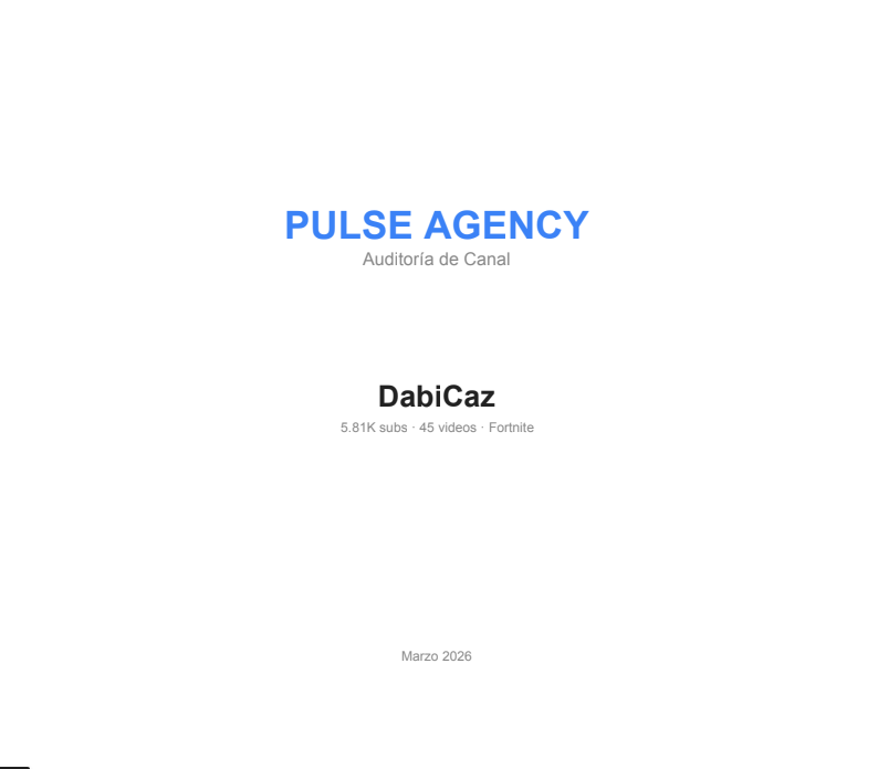 ¿Sabías que la mayoría de canales chicos cometen los mismos errores sin darse cuenta?

En Pulse Agency hacemos auditorías donde analizamos tu canal punto por punto:

→ Qué formato te está funcionando y cuál no 
→ Tu marca personal y cómo te ve la gente 
→ SEO, thumbnails,