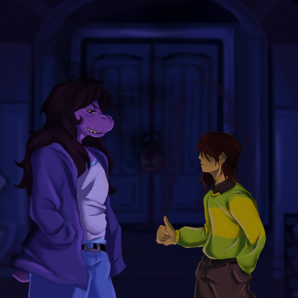 levdss's tweet image. “Got anything sharp?”
.
.
#deltarune #krusie #kris #susie