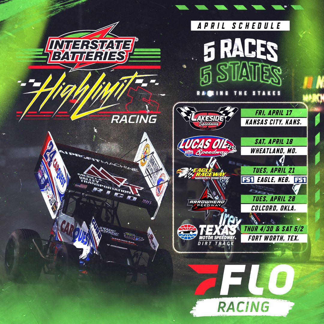 We’ve got 5 races in 5 states this month!

✅ 𝗞𝗮𝗻𝘀𝗮𝘀 (<a href="/Lakeside_Spdwy/">Lakeside_Speedway</a>)
✅ 𝗠𝗶𝘀𝘀𝗼𝘂𝗿𝗶 (@LucasSpeedway)
✅ 𝗡𝗲𝗯𝗿𝗮𝘀𝗸𝗮 (<a href="/EagleRaceway/">Eagle Raceway</a> on <a href="/FS1/">FS1</a>)
✅ 𝗢𝗸𝗹𝗮𝗵𝗼𝗺𝗮 (<a href="/ArrowheadSpeed/">Arrowhead Speedway</a>)
✅ 𝗧𝗲𝘅𝗮𝘀 (<a href="/TXMotorSpeedway/">Texas Motor Speedway</a>)

𝐁𝐔𝐘 𝐓𝐈𝐂𝐊𝐄𝐓𝐒 🎟️ bit.ly/HighLimitTicke…
