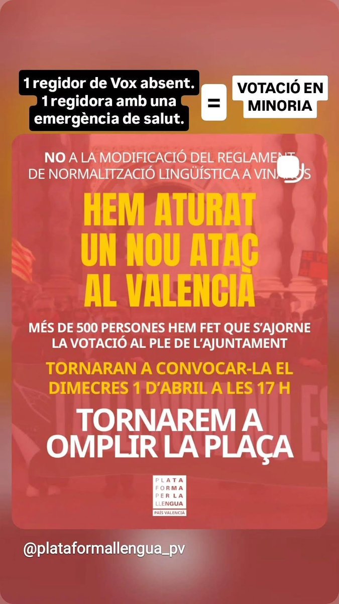 Aquesta vesprada hem participat en la concentració a Vinaròs convocada per <a href="/llenguacat_PV/">Plataforma per la Llengua - País Valencià</a> #LaLlenguaNoEsToca