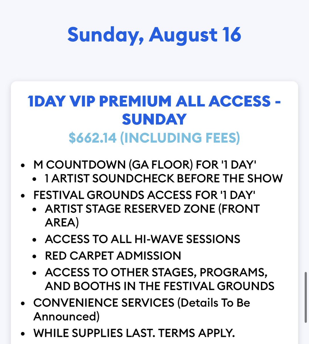 ttalgini's tweet photo. ISO

I’m looking for these two tickets. I was only able to get a ticket for day two, but I’m looking for tickets for day one and day three😭😭😭😭😭 https://t.co/mwaP6fWBjd