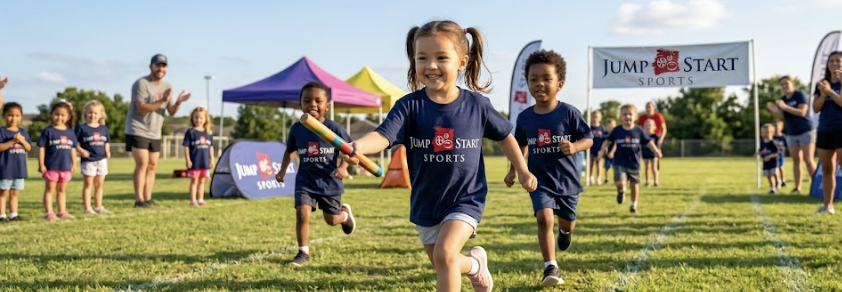 WeAreJSS's tweet photo. It might be April 1st, but our new Jump Start Sports Running Clubs are no joke.

Along with April Fools pranks, we’re out here with these kids absolutely crush their first relay. There’s something about a 5 year old with a baton and a mission that just makes you want to cheer! https://t.co/l6SpEJl4RX