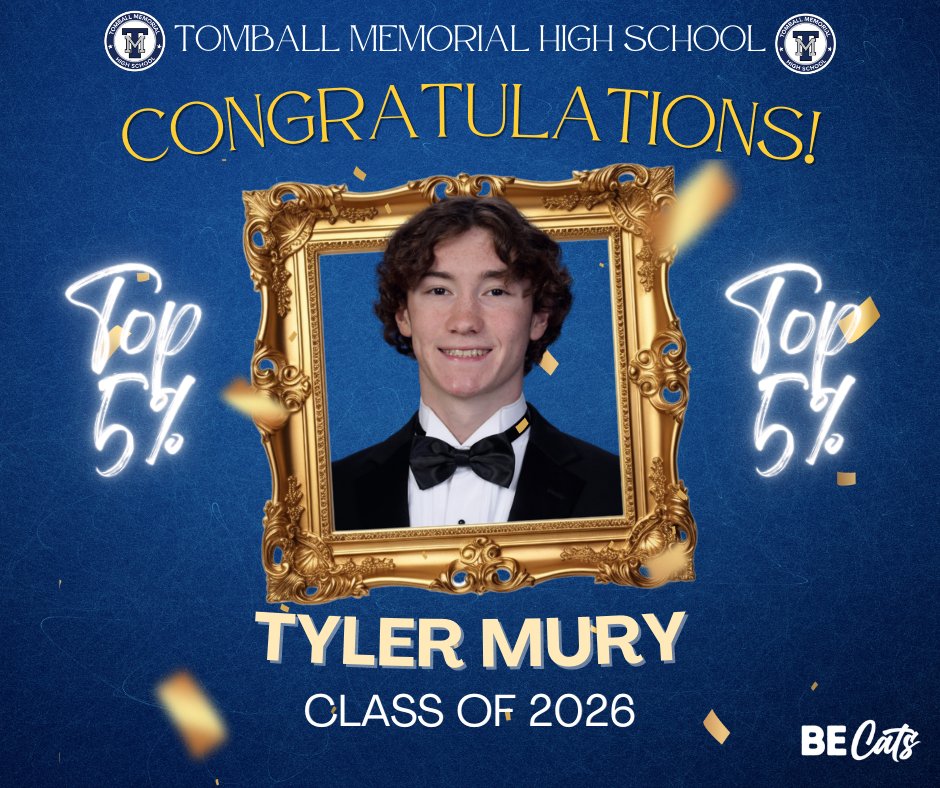 TISDTMHS's tweet photo. We are 30 days away from Tomball Memorial Graduation. Today we honor Magna Cum Laude graduate Tyler Mury.  He is a senior who represents the very best of TMHS. Balancing school, activities, and life has helped build strength and character. Tyler, you have made a difference in classrooms, hallways, and beyond. Once a Wildcat, always a Wildcat.
#BECATS #Classof2026 #graduationcountdown

Don't Miss the TMHS Graduation at Reed Arena on Friday, May 22nd at 12:00PM.