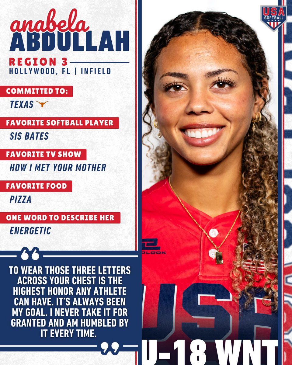 USASoftballJWNT's tweet photo. 𝐆𝐄𝐓 𝐓𝐎 𝐊𝐍𝐎𝐖 👀

🌟 @A2026Anabela

#U18WNT | #USASoftball https://t.co/Vp4uXrzGS0