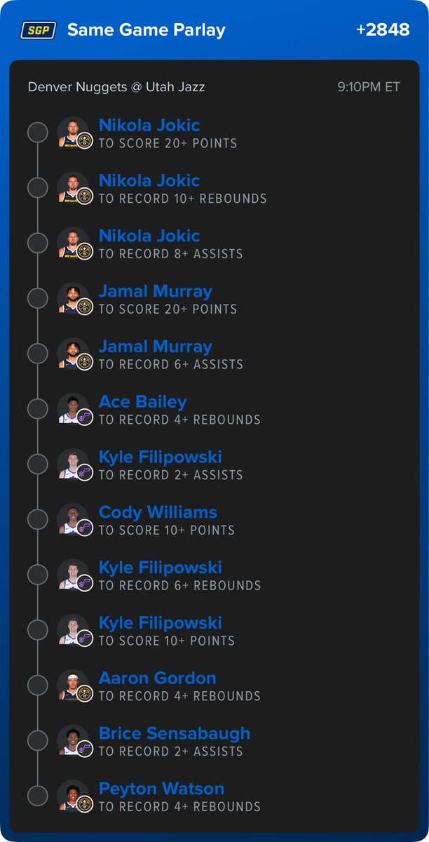 DripalogicYT's tweet photo. Nuggets vs Jazz SGP 💰 https://t.co/toHbwXp05p