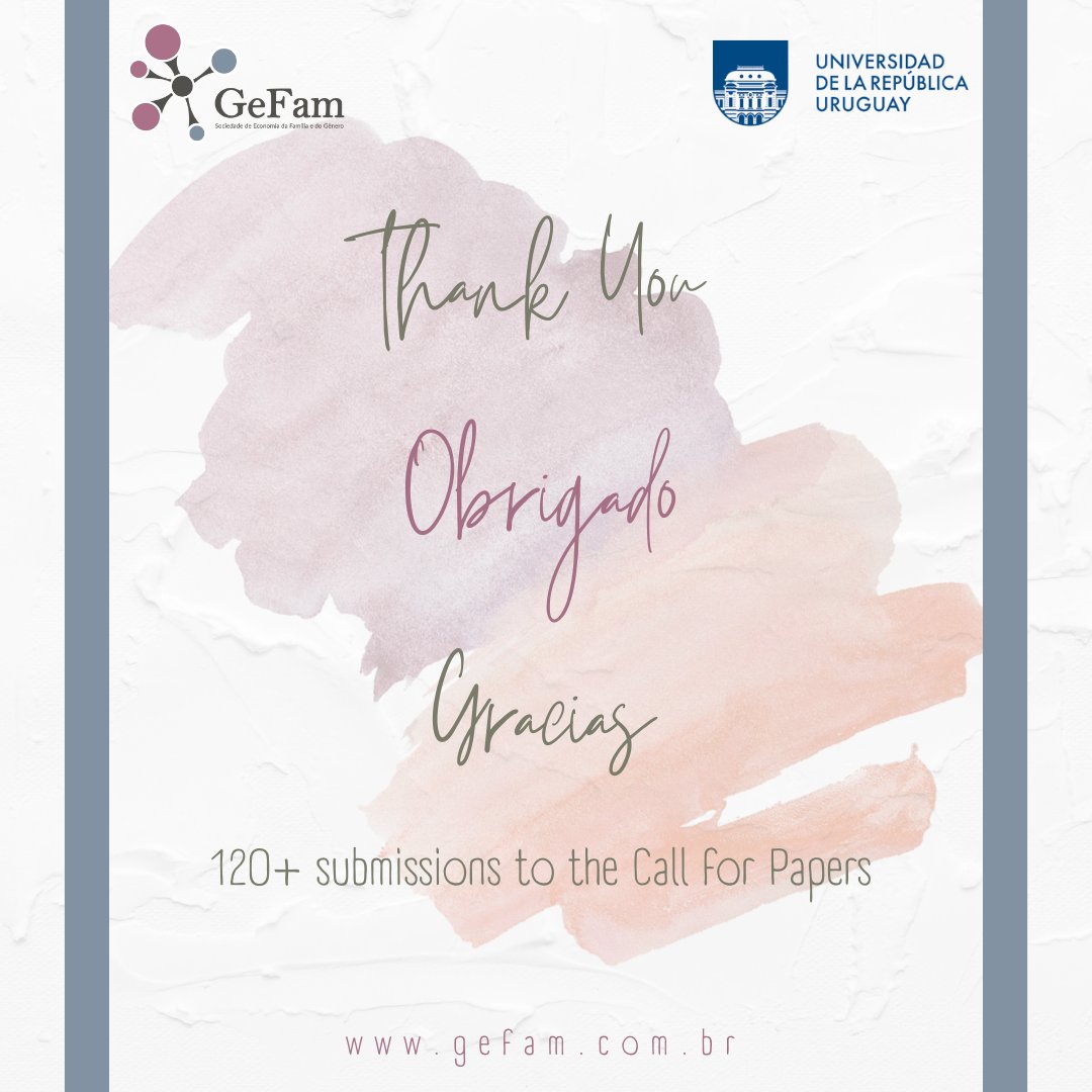 GeFamEconomics's tweet photo. 120+ submissions. 🤯

This community is on fire 🔥

Huge thanks to everyone who submitted to the 7th Meeting of GeFam — the energy around family &amp; gender economics is real.

Next stop:
📍 Montevideo, Uruguay
📅 Sept 10–11, 2026 at Universidad de la República

Let’s go 🚀 https://t.co/LUyc8mP2fF
