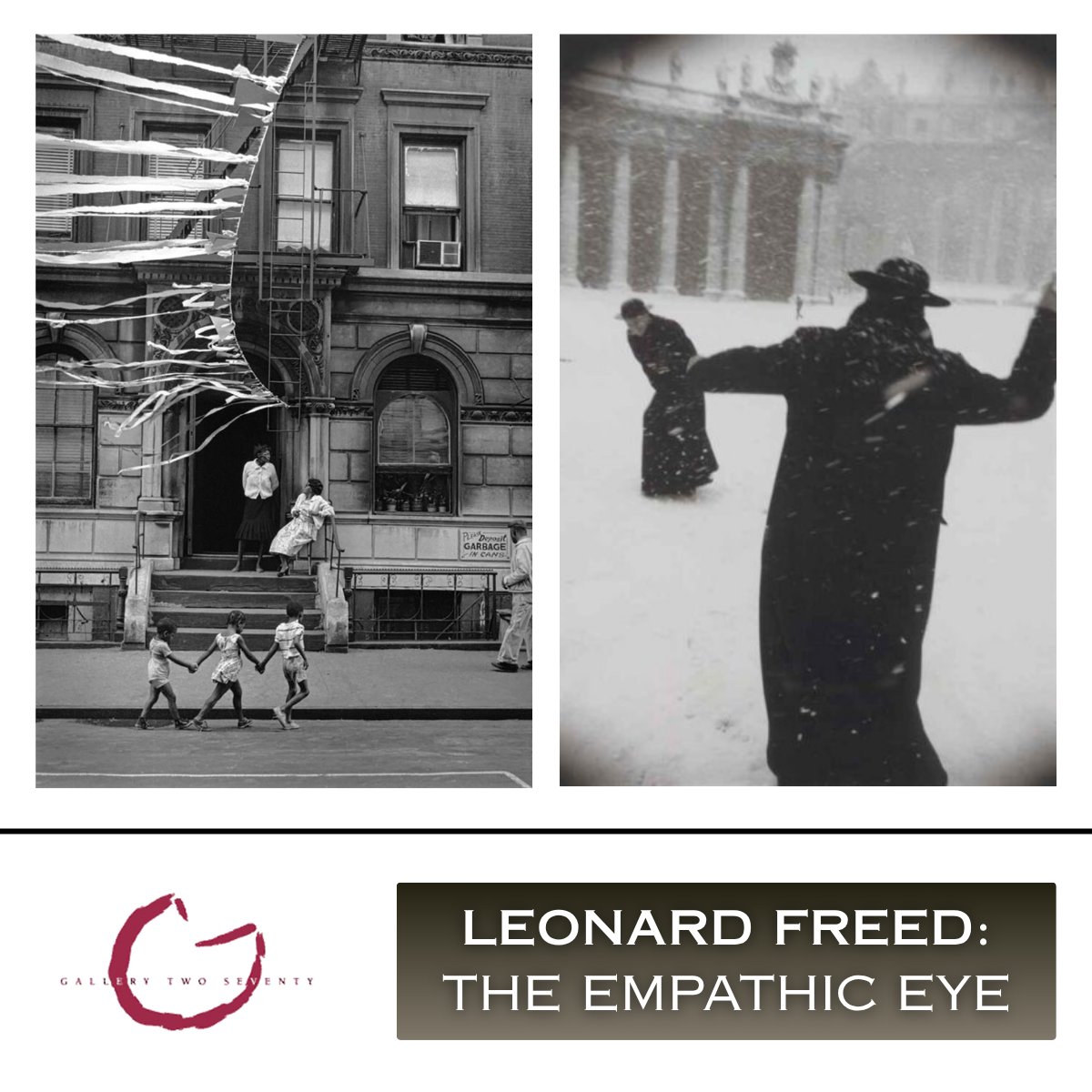 Please join us for an evening of wine, cheese, and art at Gallery 270 on Thursday 4/9!

We're looking forward to the opening night of Leonard Freed: The Empathic Eye  - and we'd love for you to join us!

RSVP: eventbrite.com/e/gallery-open…

#gallery270 #bergencountycamera