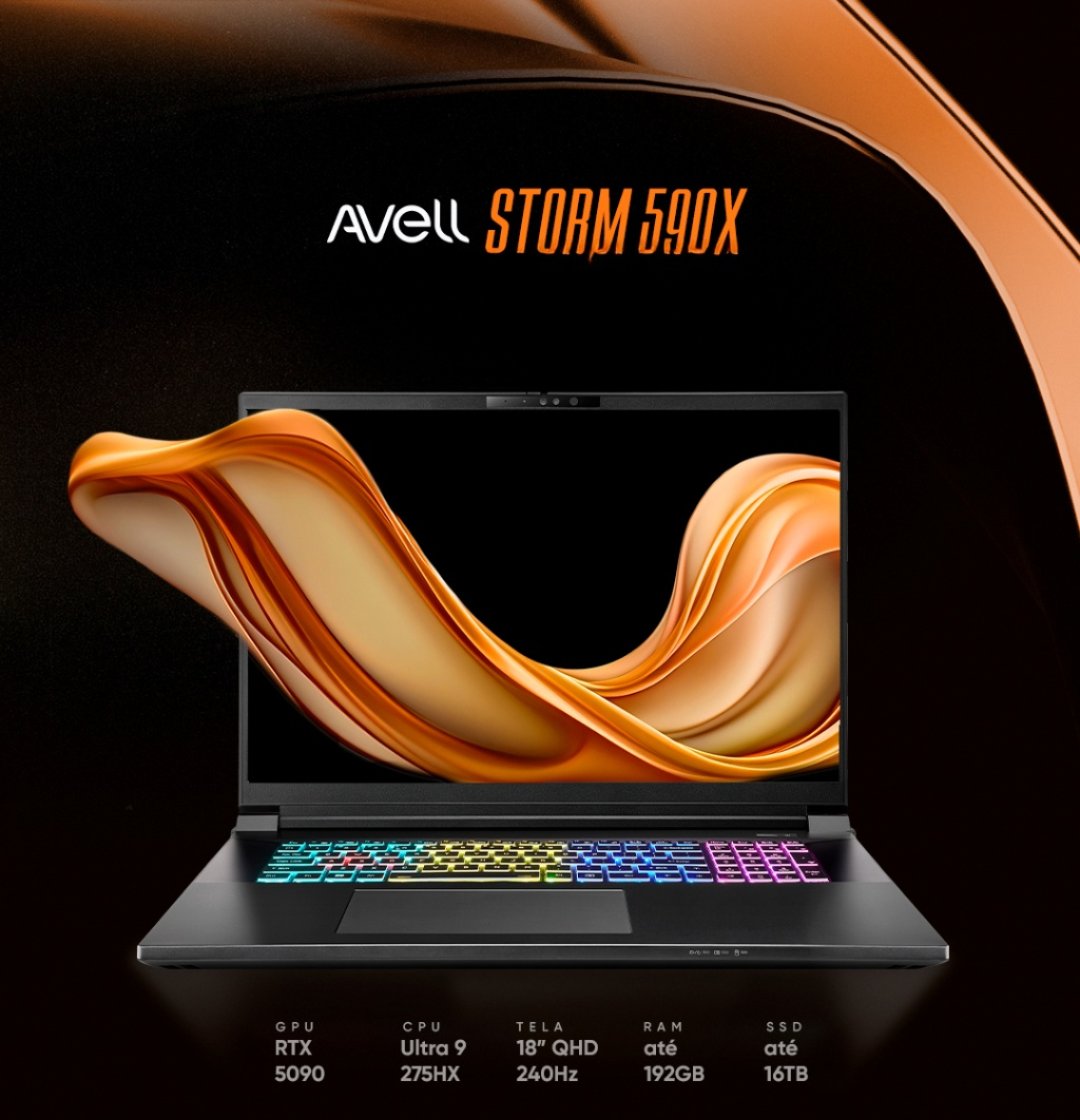 Avell_Notebooks's tweet photo. Você pediu mais poder, a gente trouxe uma tempestade. O Avell STORM 590X chegou para incendiar o seu game. Sem desculpas, só performance bruta. 🌪️🎮 https://t.co/tI5qKsB7K0