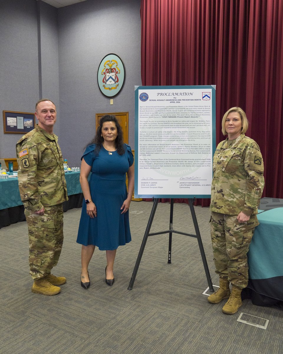 usacac's tweet photo. Today, CAC marked the start of Sexual Assault Awareness Month with a proclamation signing by Brig. Gen. Karen Monday-Gresham CAC Deputy Commanding General and CSM Shawn Carns, reaffirming commitment to respect, accountability, prevention, and survivor support. #DriveChange https://t.co/TaYswycHIz