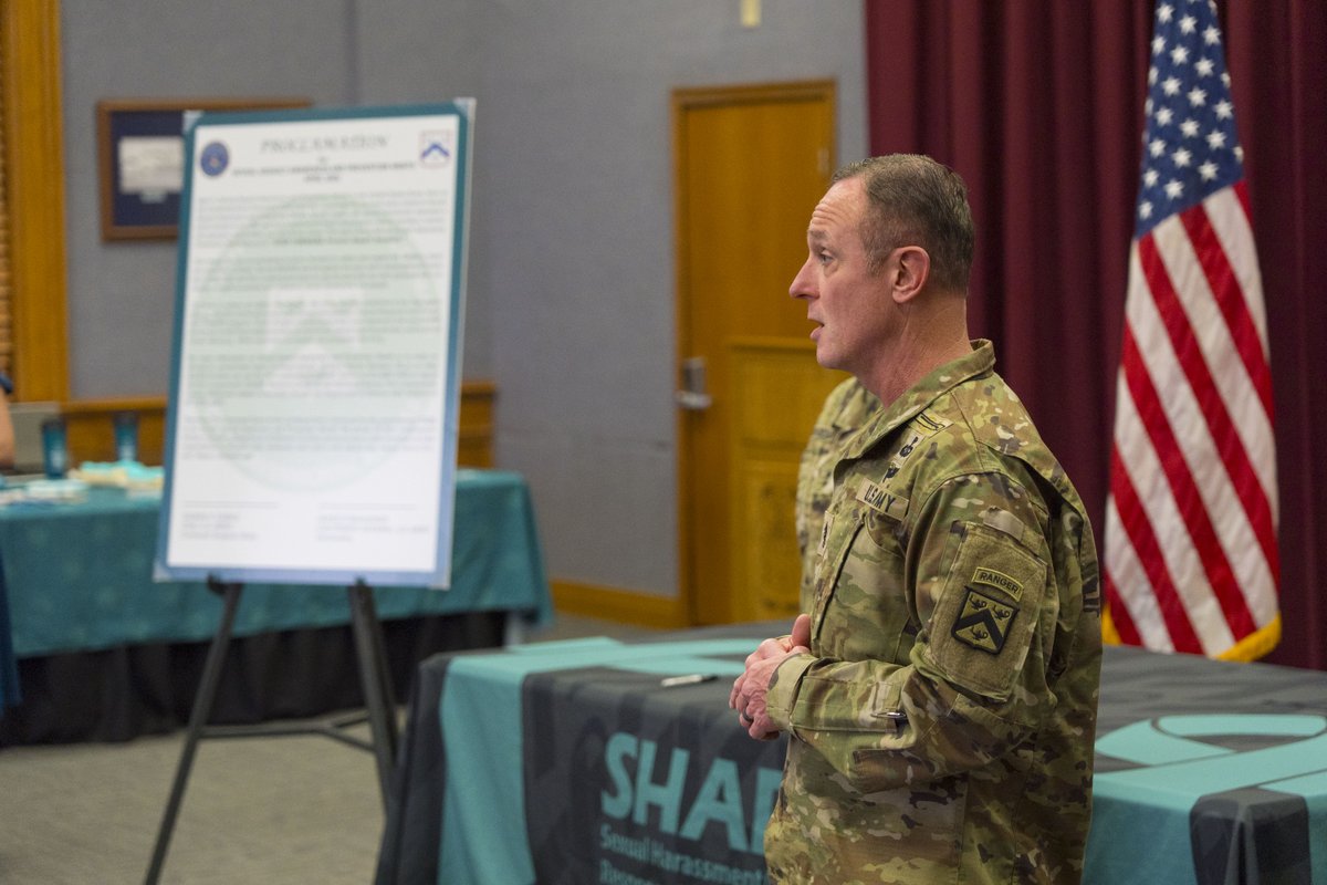 usacac's tweet photo. Today, CAC marked the start of Sexual Assault Awareness Month with a proclamation signing by Brig. Gen. Karen Monday-Gresham CAC Deputy Commanding General and CSM Shawn Carns, reaffirming commitment to respect, accountability, prevention, and survivor support. #DriveChange https://t.co/TaYswycHIz