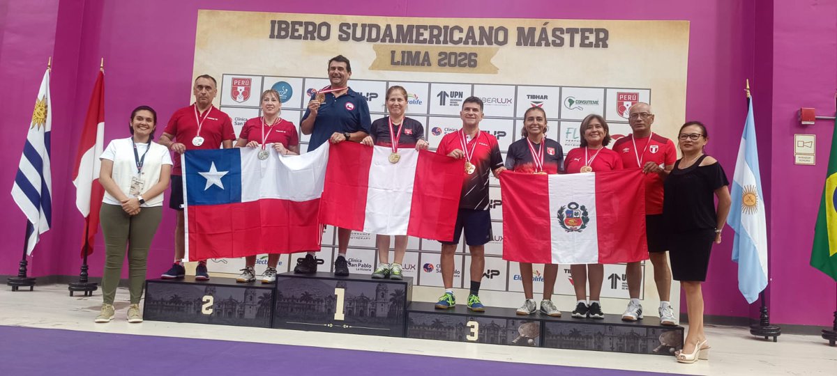 Medalla de plata dobles varones 50-59 años
Medalla de oro dobles mixtos 50-59 años
CAMPEONATO IBERO-SUDAMERICANO LIMA2026