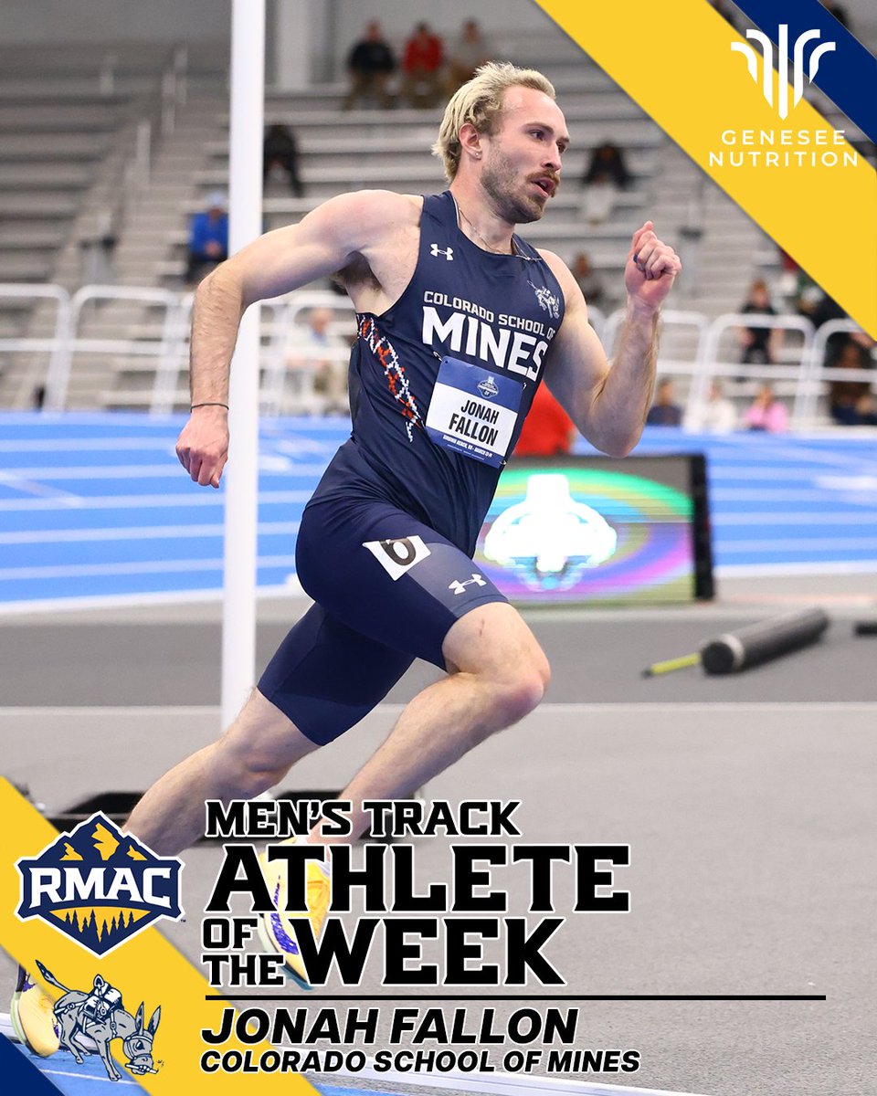 RMAC_SPORTS's tweet photo. Colorado School of Mines' Jonah Fallon is your RMAC Men's Track Athlete of the Week, presented by Genesee Nutrition! 

Story > https://t.co/njjf58jmG5

#EverythingElevated | @GeneseeProtein | @MinesAthletics https://t.co/SdnFJBTFnQ