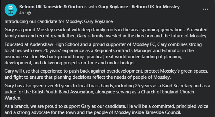 Tameside and Gorton Branch Reform UK tweet media