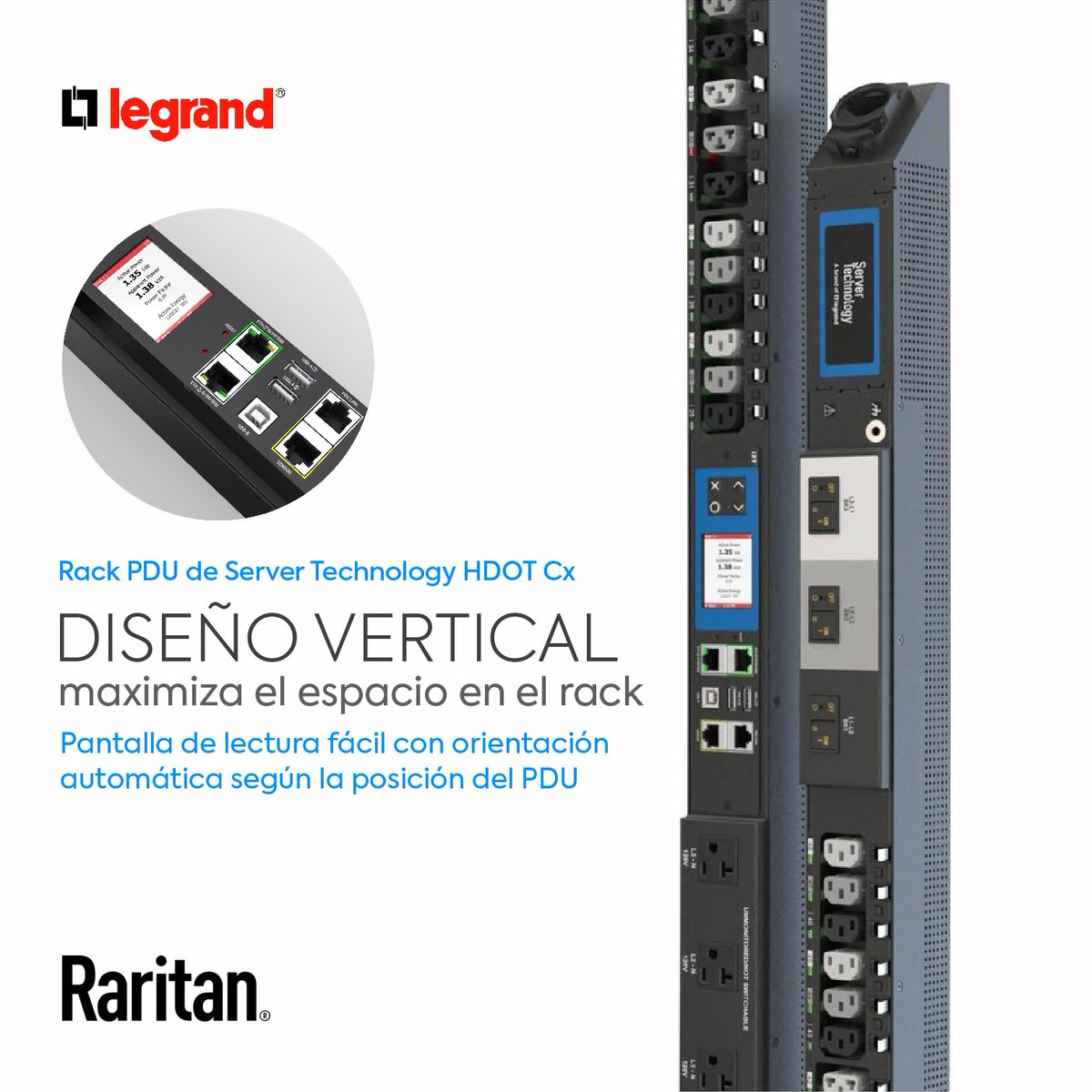 bticino_mx's tweet image. Máxima densidad, control total ⚡
El Rack PDU HDOT Cx de Server Technology optimiza cada espacio del rack con más salidas y mejor organización.
Salidas híbridas Cx, balanceo por fase y monitoreo en tiempo real para máxima eficiencia.
#PDU #DataCenter #Monitoreo