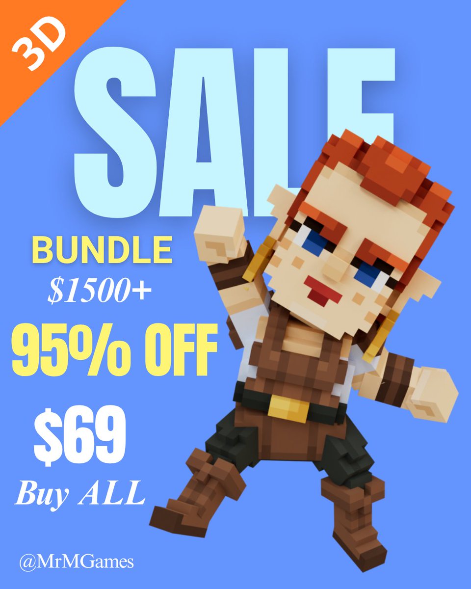 MrM_Games's tweet photo. We just launched The Ultimate Voxel Vault: Our BIGGEST Sale Ever – 95% OFF!

Get our entire voxel library (worth ~$1,500) for only $69!

👉 Grab it here:
https://t.co/Y6Eq9uyEeX

#gamedevlife #gamedev #voxel #indiegame #UnrealEngine #unity3d #godot #voxelart https://t.co/961MGFXe1r