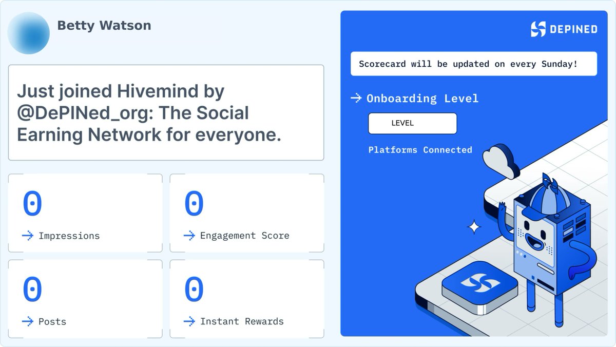 Betty071450's tweet image. This week card is posted with stronger reach and better engagement. 📊🚀

Join Hivemind by DePINed:
👉 hivemind.depined.org/DEVHYRGS46

#WebNowGeneration #FanBaseExpansion #GrowingNetwork