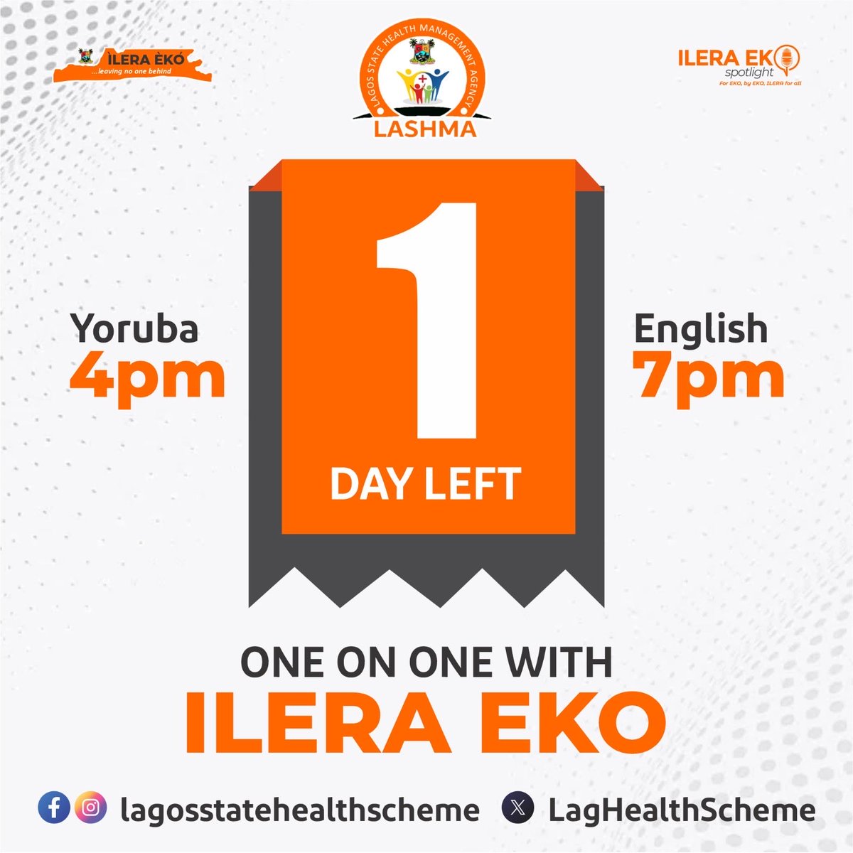 LagHealthScheme's tweet image. Tomorrow is the day! Don’t miss One-on-One with ILERA EKO—your chance to get real answers and better understand your health coverage.

Be ready to tune in, learn, and engage LIVE. 💬

📅 Set your alarm
🎥 Join the conversation
💡 Stay informed

#ILERAEKO #OneOnOneWithILERAEKO