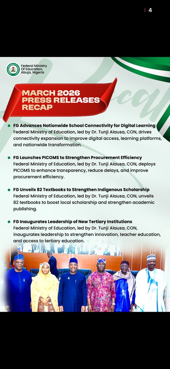 NigEducation's tweet image. *March in review:* Driving education reform, innovation, and transparency, empowering students, strengthening institutions, and unlocking global opportunities for Nigeria’s future.

#EducationReform #BuildInNigeria #StudentInnovation #DigitalLearning 
#TVET #SVCGBootcamp