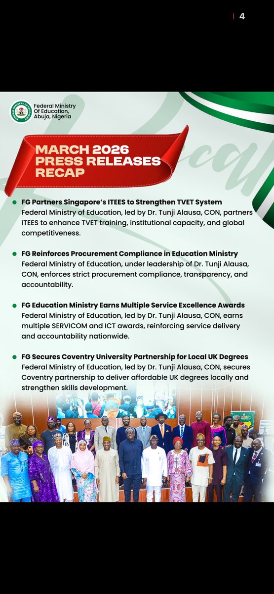 NigEducation's tweet image. *March in review:* Driving education reform, innovation, and transparency, empowering students, strengthening institutions, and unlocking global opportunities for Nigeria’s future.

#EducationReform #BuildInNigeria #StudentInnovation #DigitalLearning 
#TVET #SVCGBootcamp
