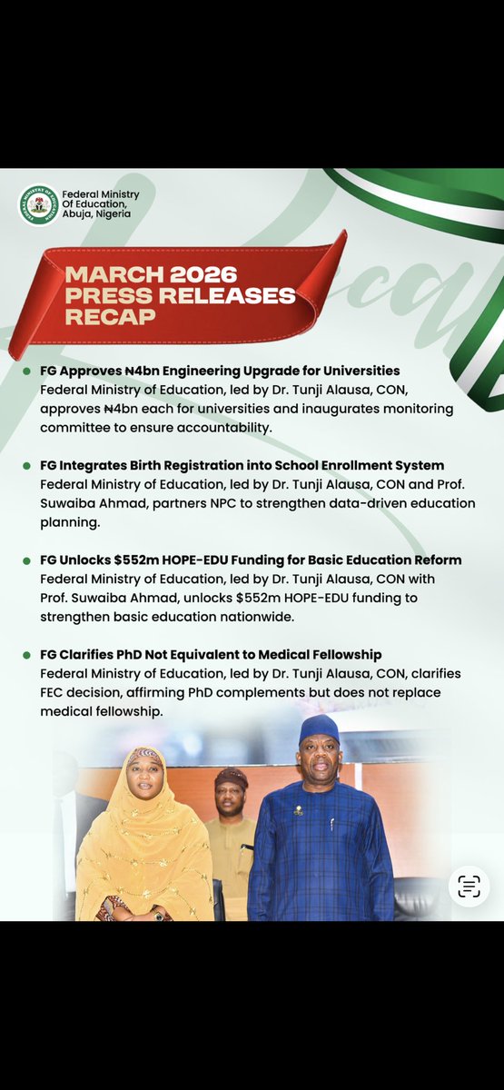 NigEducation's tweet image. *March in review:* Driving education reform, innovation, and transparency, empowering students, strengthening institutions, and unlocking global opportunities for Nigeria’s future.

#EducationReform #BuildInNigeria #StudentInnovation #DigitalLearning 
#TVET #SVCGBootcamp