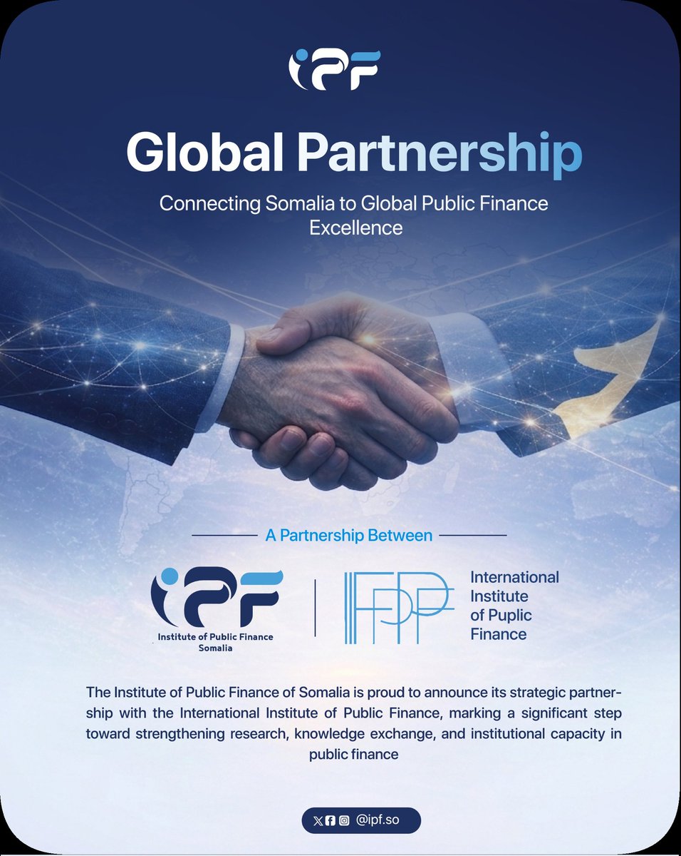 IpfSomali's tweet photo. We are proud to announce a strategic global partnership b/w the Institute of Public Finance, Somalia and the International Institute of Public Finance.
Together, we aim to strengthen knowledge exchange, research, and institutional capacity in PFM.
#GlobalPartnership #IPF #IIPF https://t.co/BsR5W3vQMl
