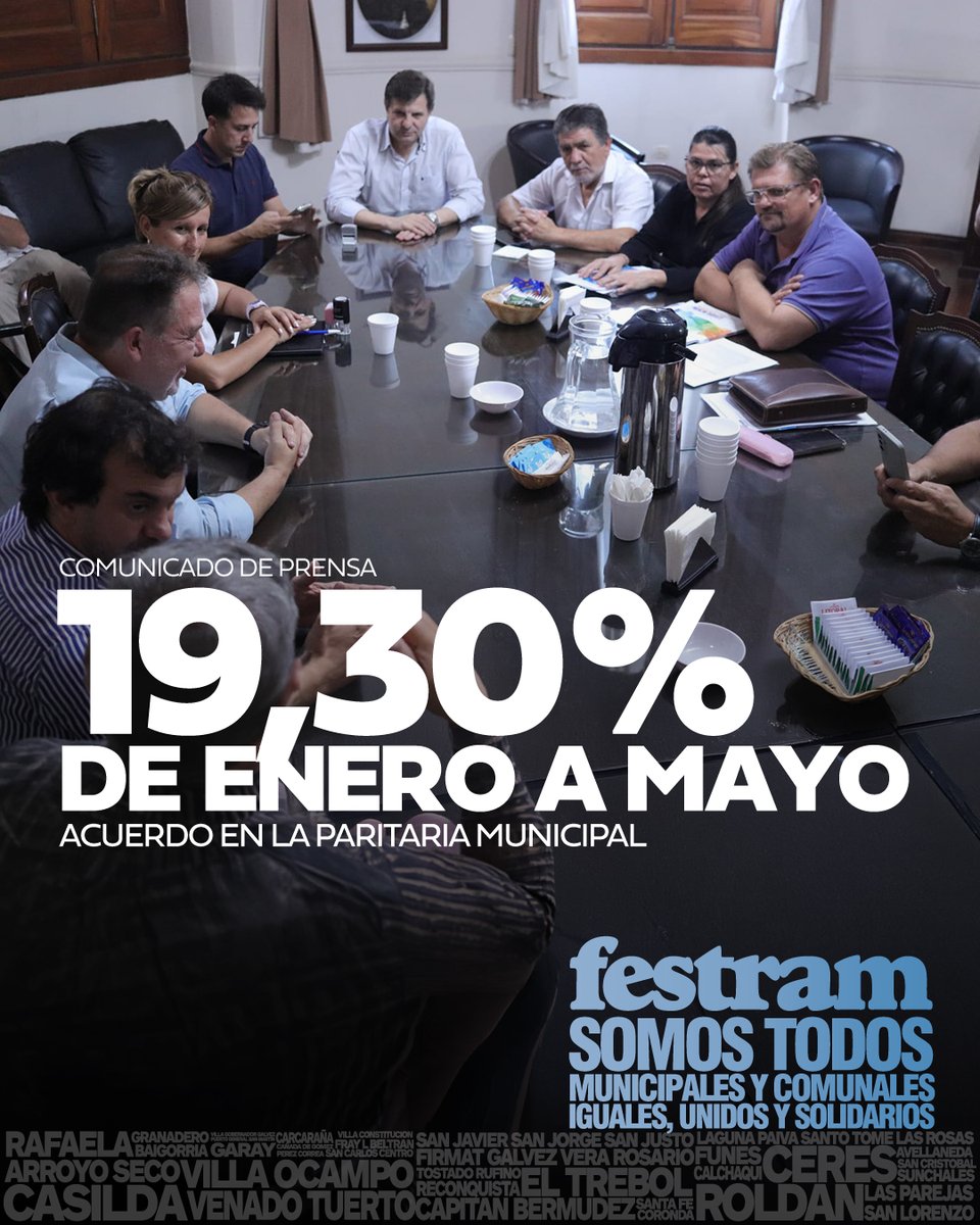 MunicipalesSF's tweet photo. Los representantes de Intendentes y Presidentes Comunales y los paritarios de FESTRAM lograron un acuerdo en el marco de la Ley 9.996.
https://t.co/qScvQjo9FL https://t.co/WUWA0l8Z9p