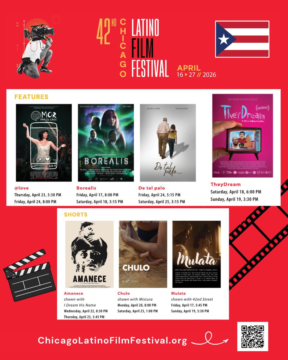 Seven Puerto Rican films are taking the spotlight at the <a href="/ChiLatinoFilm/">Chicago Latino Film Festival</a> Festival (April 16–27) 🎬🇵🇷 Let’s show up and show out for our Boricua filmmakers, actors, and producers who are bringing our stories to the big screen. We hope to see you all there!
#BoricuaFilmmakers