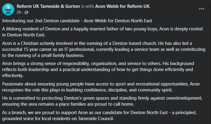 Tameside and Gorton Branch Reform UK tweet media