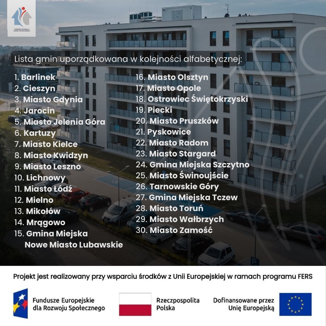 Oto lista 30 gmin, które otrzymają indywidualne wsparcie przy zakładaniu SAN w ramach projektu Ośrodka Rozwoju Najmu Społecznego. 
Co to oznacza? Sprawdź na stronie: gov.pl/najemspoleczny 

Projekt realizowany przy wsparciu UE w #FERS 
#KZN 
#SAN
<a href="/WalbrzychMM/">WałbrzychMojeMiasto</a> <a href="/Tarnowskie_Gory/">Tarnowskie Góry</a>