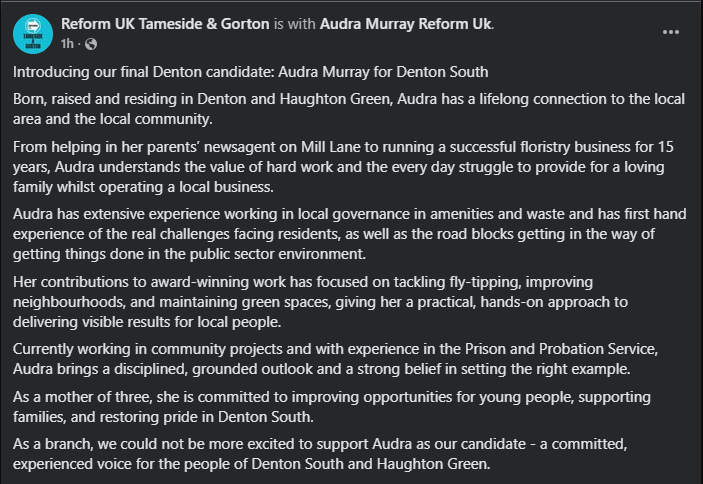 Tameside and Gorton Branch Reform UK tweet media