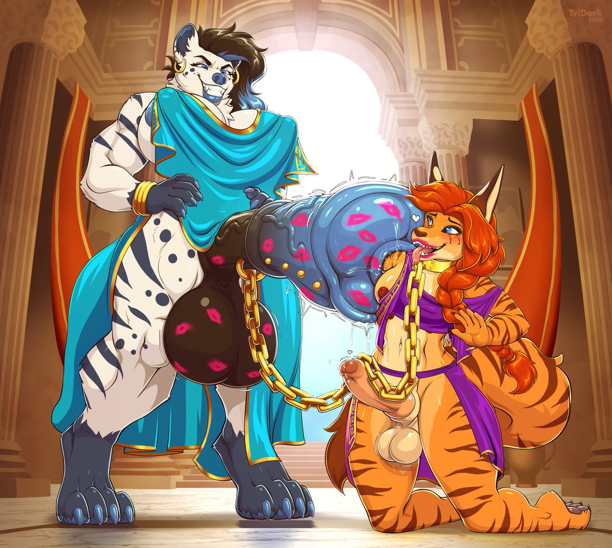 BimboZeeb's tweet photo. Figure with the video of my yeen today, was a good time to post some art I recently got gifted from @snepyeen . These kiss marks are a good example of how you all should be leaving me after some good worship. Totally let that adorable jackal-tiger walk away from this safely.

@TriDarkX Did amazing job on it all. 💜💋