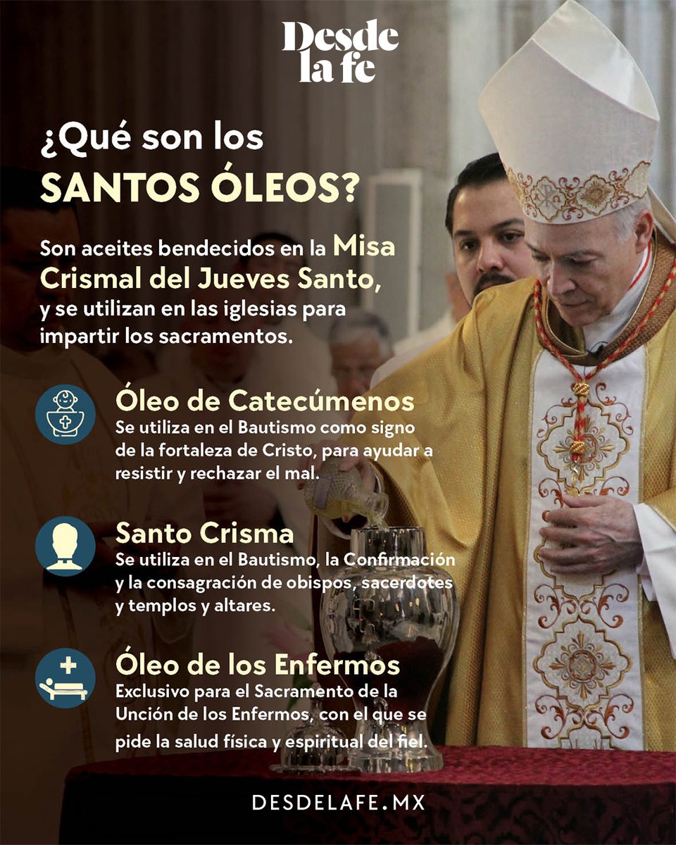 DesdeLaFeMx's tweet photo. Los Santos Óleos se bendicen en Jueves Santo y se usan en momentos muy importantes.

Aquí te explicamos cuáles son👇
https://t.co/QuW5BnAxPh

#JuevesSanto #MisaCrismal #SantosÓleos https://t.co/CxIHQ26s11
