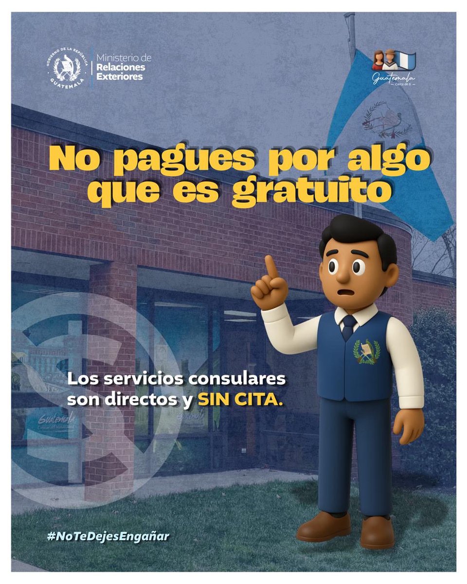 📢 Atención, comunidad guatemalteca: Todos los servicios consulares son directos y SIN CITA. #GuatemalaCercaDeTi🇬🇹 #NoTeDejesEngañar #CampañaPorLaComunidadGuatemaltecaMigrante