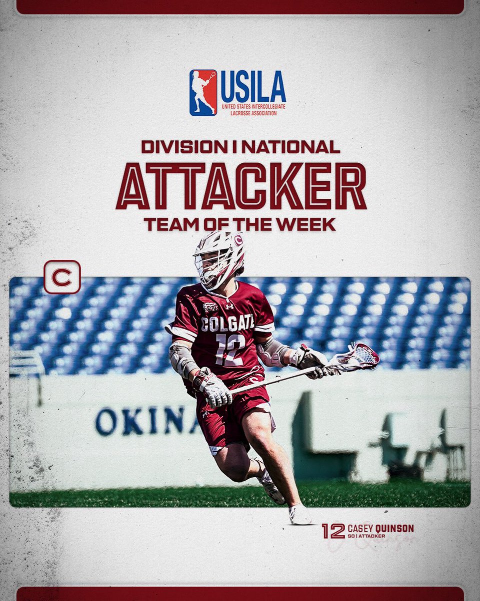ColgateMLax's tweet photo. He’s that guy 🤝

Casey Quinson was selected to this week’s DI USILA Team of the Week as an attacker!

#GoGate | #GGG https://t.co/sXJ5RSTyVu