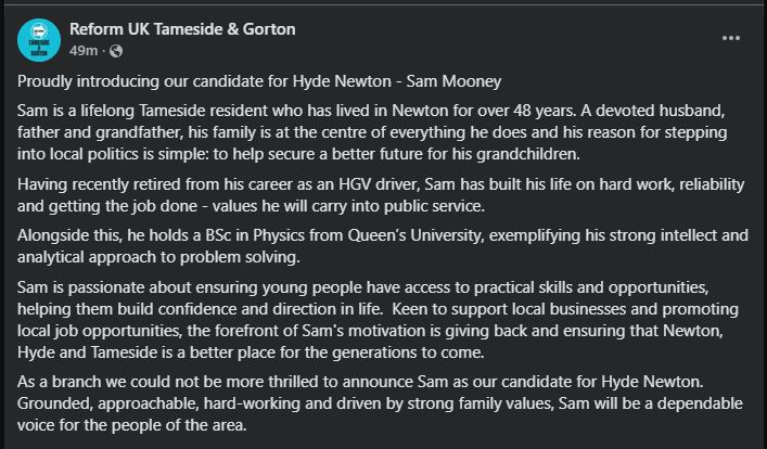 Tameside and Gorton Branch Reform UK tweet media