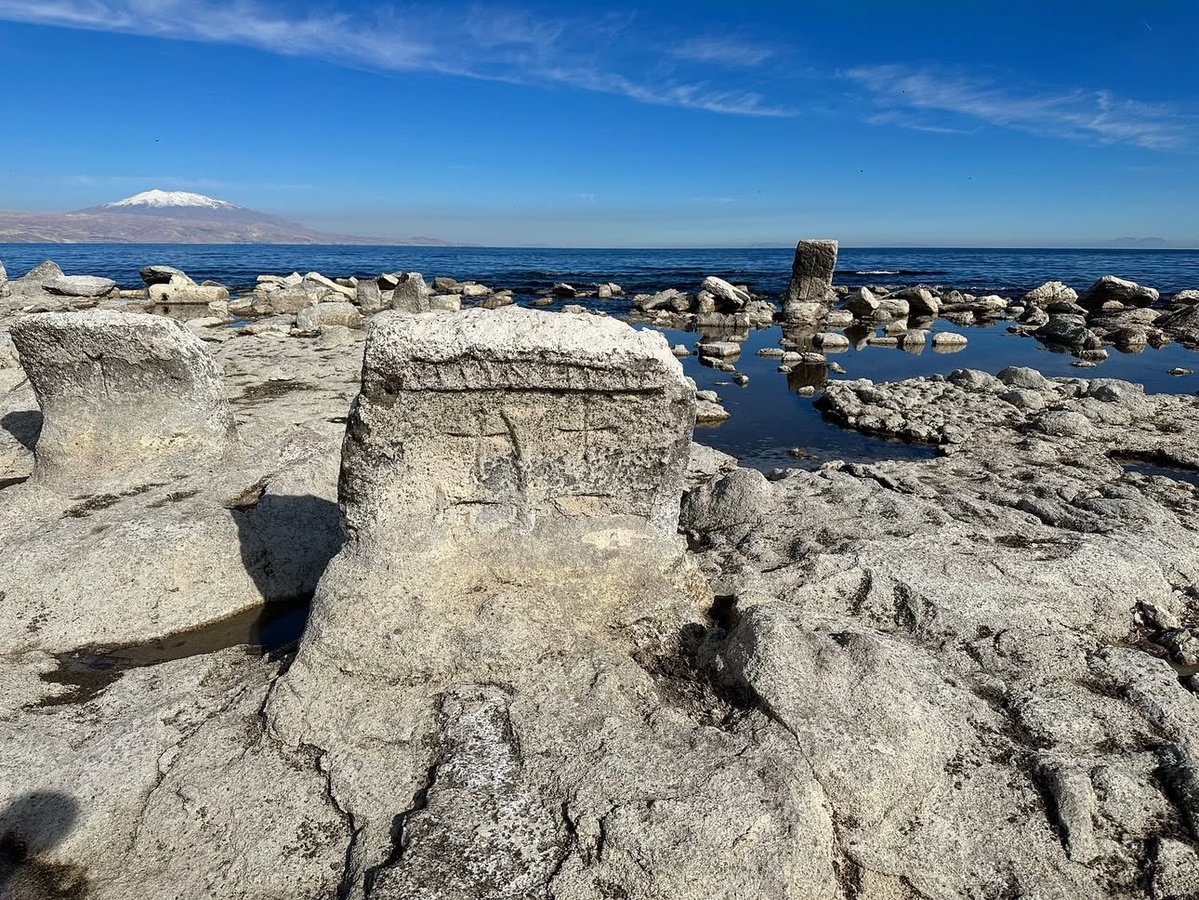 Over the last years Lake Van receded and unveiled an ancient Armenian cemetery. Most of the khachkars are still submerged․