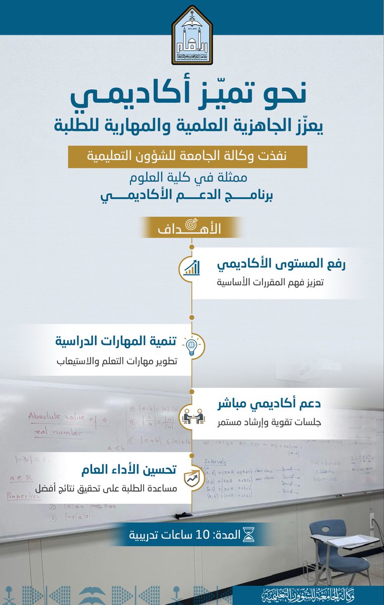 imsiu_VREA's tweet photo. أطلقت وكالة #جامعة_الإمام للشؤون التعليمية ممثلةً في كلية العلوم، برنامج الدعم الأكاديمي بهدف رفع المستوى الأكاديمي للطلبة، وتنمية مهاراتهم الدراسية، وتقديم الدعم والإرشاد الأكاديمي بما يسهم في تحسين أدائهم العام. https://t.co/zENuNwTcha